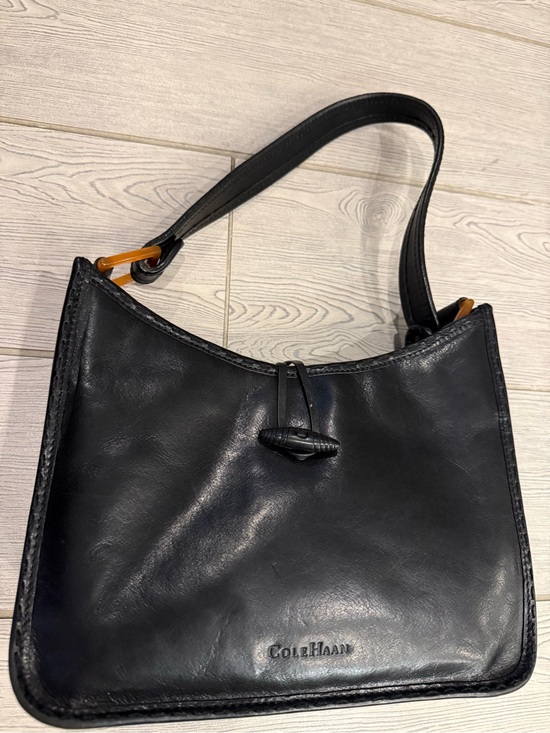 Cole Haan Shoulder Bags for Women for sale | eBay Cole Haan Vintage Black Leather Shoulder Satchel w Amber Lucite Loop Connectors